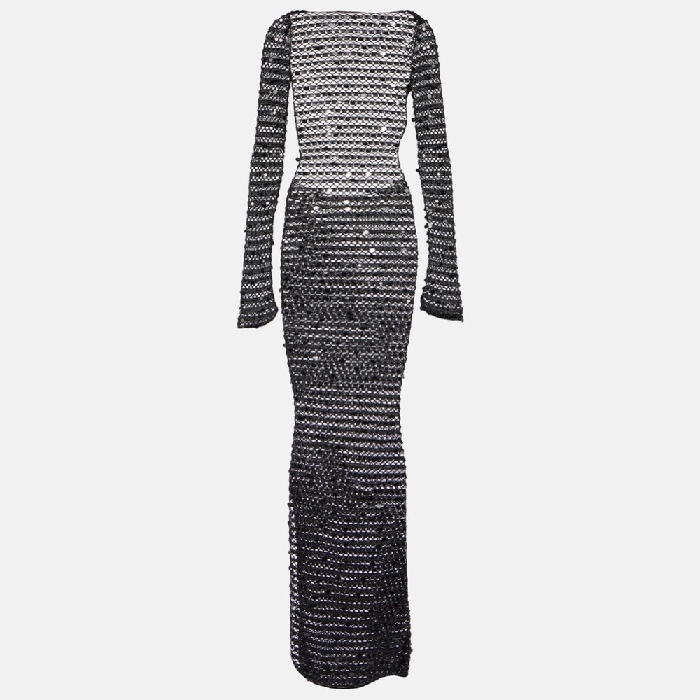 BNWT AYA MUSE Sequined open-back maxi dress in black beach coverup tulum club